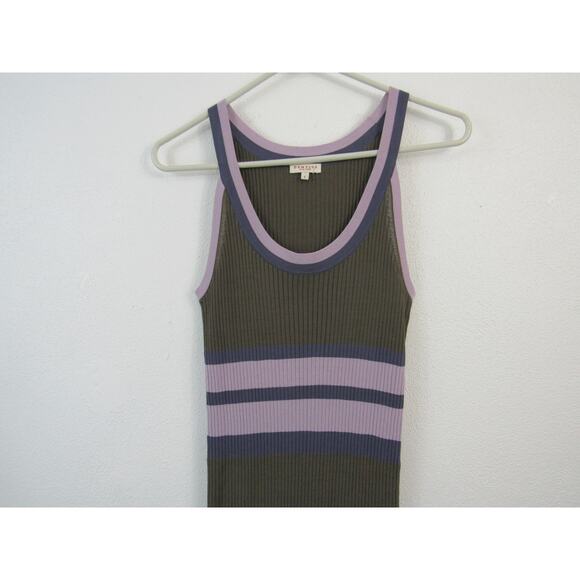 Demylee Small Ribbed Knit Tank Bodycon Dress Olive Green Purple Stripes - Picture 4 of 9